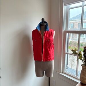 Red Denim-Lined Utility Vest